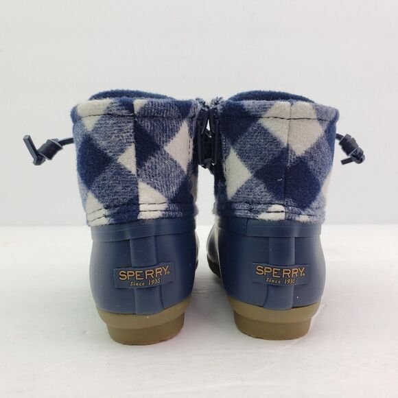 Sperry Top Sider Saltwater Toddler Size 8 Blue Plaid Wool Waterproof Duck Boots - Picture 7 of 12